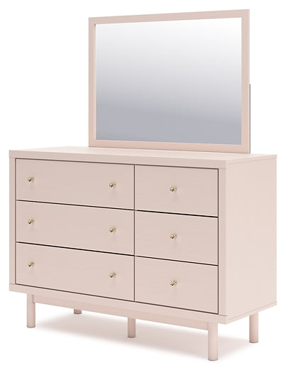 Wistenpine Full Upholstered Panel Headboard with Mirrored Dresser