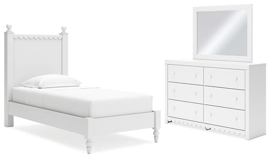 Mollviney Twin Panel Bed with Mirrored Dresser