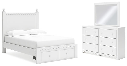 Mollviney Full Panel Storage Bed with Mirrored Dresser