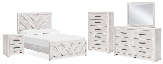 Cayboni Full Panel Bed with Mirrored Dresser, Chest and Nightstand