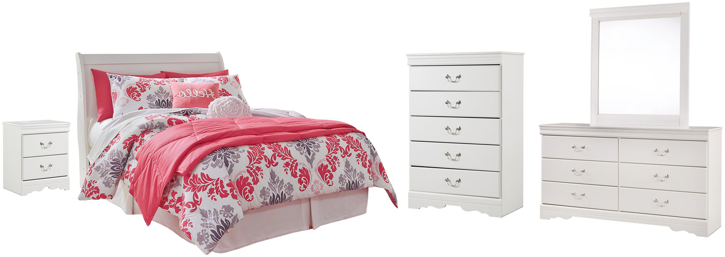 Anarasia Full Sleigh Headboard with Mirrored Dresser, Chest and Nightstand