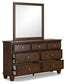 Danabrin Full Panel Bed with Mirrored Dresser and Nightstand