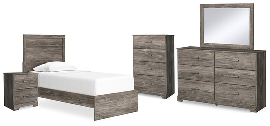 Ralinksi Twin Panel Bed with Mirrored Dresser, Chest and Nightstand